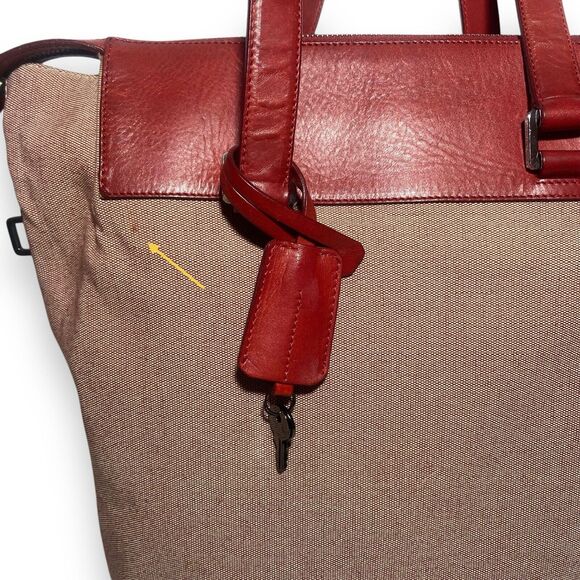Jil Sander Shoulder Bag Red Leather & Canvas Tote Leather Lining w Keys No Lock - Picture 2 of 15